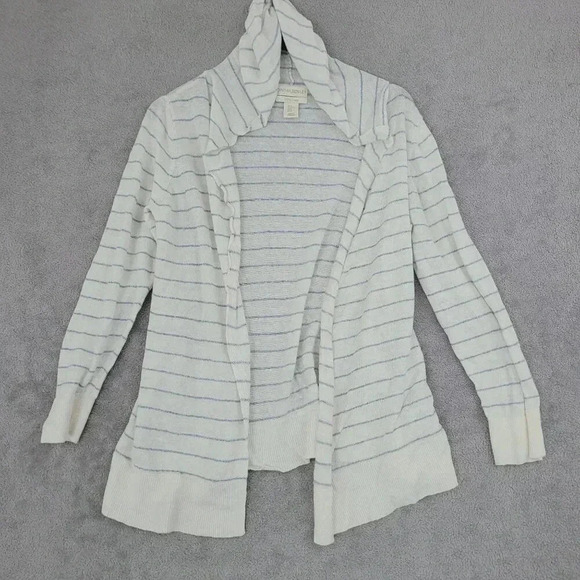 Cynthia Rowley Womens XL Striped Knit Cardigan Sweater 100% Linen 6PT - Picture 1 of 5